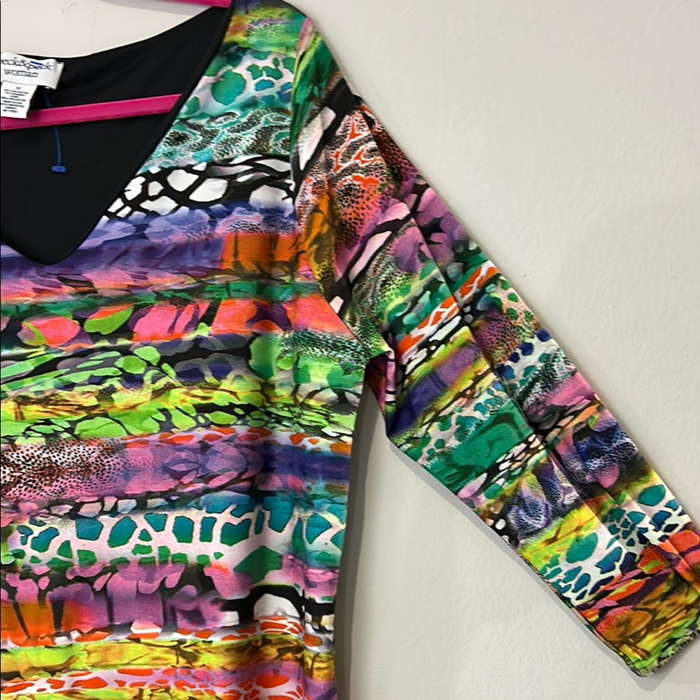 Peck & Peck Multicolor V-Neck Blouse 0035 - Picture 3 of 6
